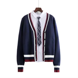 British Institute Striped Sweater Coat Loose Large Size Sweater Boys And Girls School Uniforms JK Men & Women Knitting Outerwear