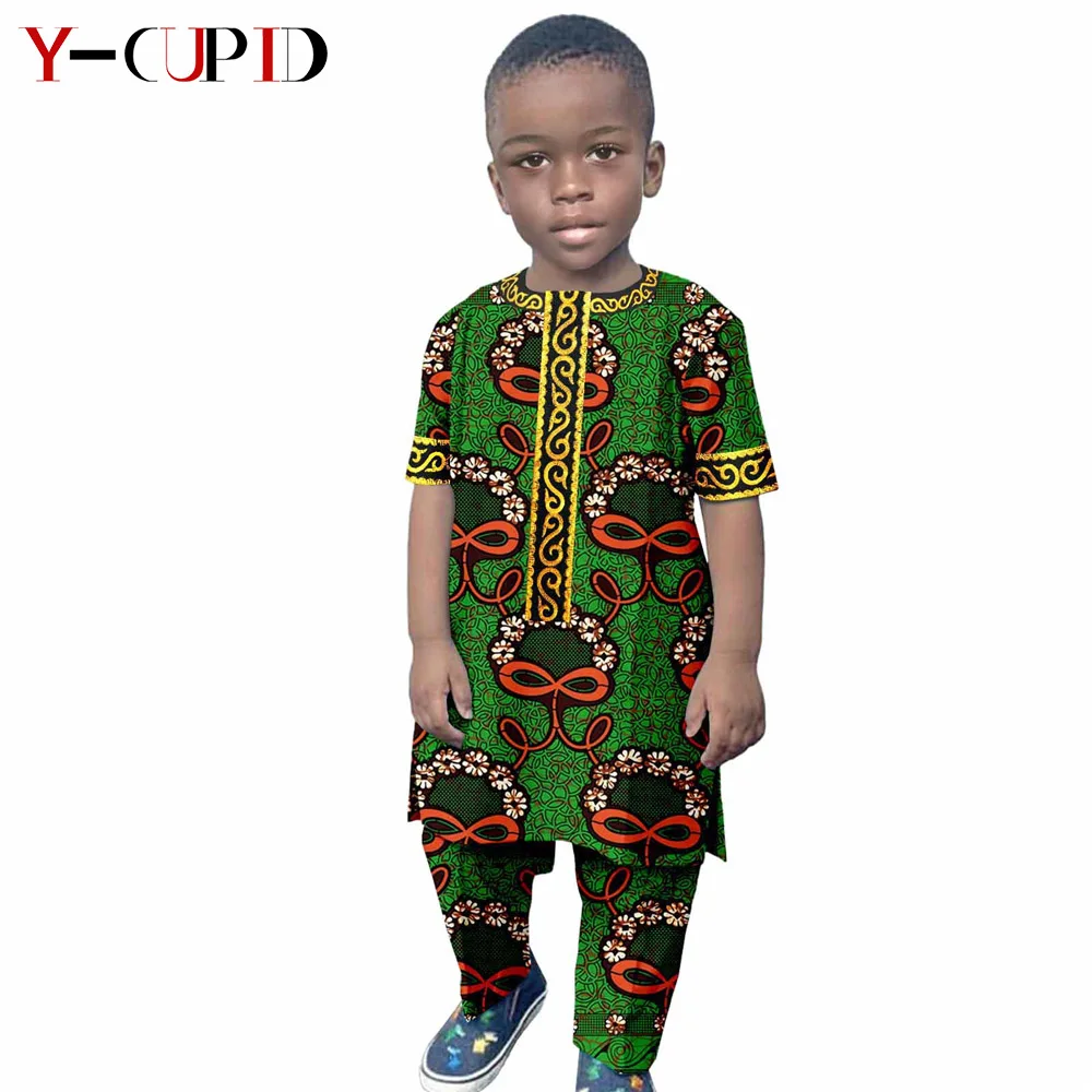 african attire African Clothes for Kids Boys Outfits Custom Ankara Print Tops and Pants Sets Bazin Riche Traditional Children Clothing Y214001 african gowns Africa Clothing