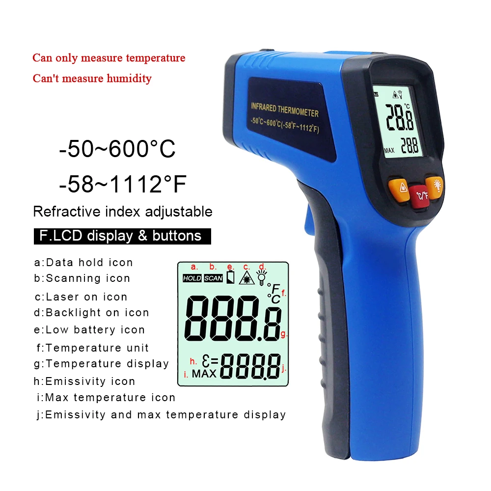 0-99% RH цифровой термометр измеритель влажности инфракрасный термометр ...