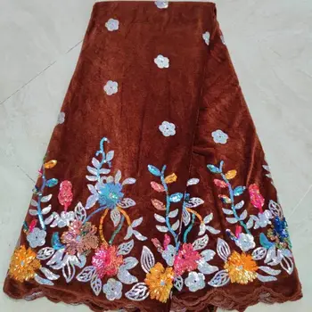 

2020 African velvet Lace Fabric african tulle lace Embroidery Velvet Lace Fabric with Sequin High Quality For Wedding dress