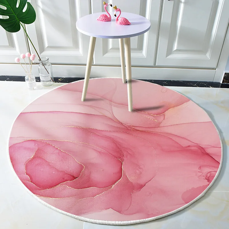 

Marble stripes Pink Round Area rug For Bedroom Nordic Style Carpet Gril Bedside Rugs Anti-slip Chair Mat Soft Circle Carpet