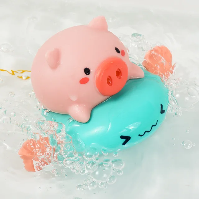 1PCS Cute Cartoon Animal Pull the bath toy pig Classic Baby Water Toy Infant Swim Turtle Wound-up Chain Clockwork Kids Beach Toy 2