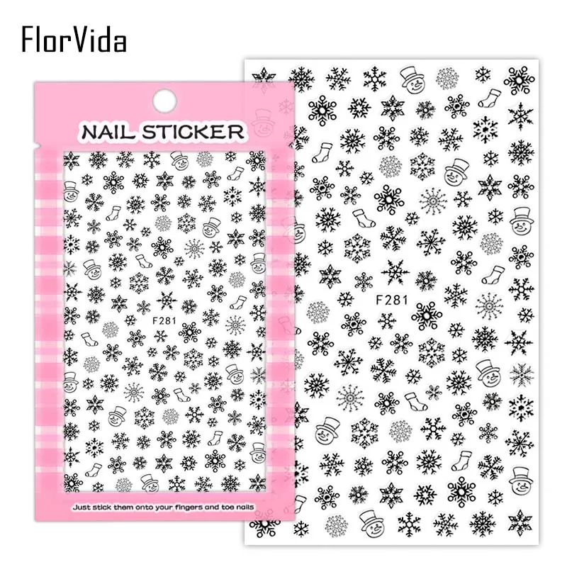 FlorVida стикер для дизайна ногтей s на Рождество Новогодняя наклейка клейкий трансферный накладные ногти 3D Наклейка украшение для маникюра