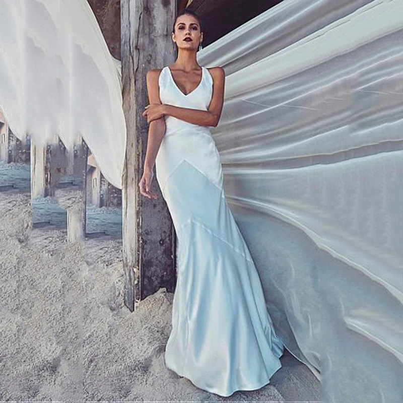 Атласные свадебные платья с v-образным вырезом, платья для невесты, Vestido de novia, сексуальная открытая спина, бохо, Элегантное свадебное платье для женщин, на заказ