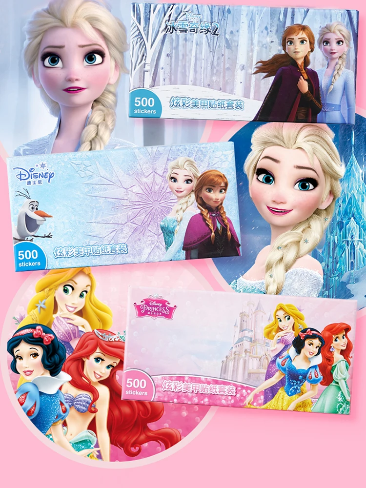 Disney-pegatinas de uñas infantiles para decoración de uñas, tatuaje, Frozen 2, Elsa, Anna, Blancanieves, Princesa, juguetes de maquillaje, pegatinas impermeables