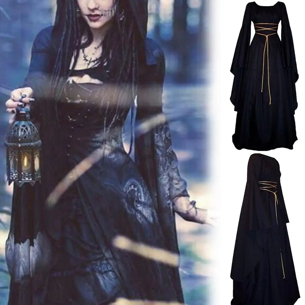 

2019 new vestidos de festa Halloween Fashion Women Irregular Long Sleeve Square Neck Waistband Maxi Dress Halloween Costume