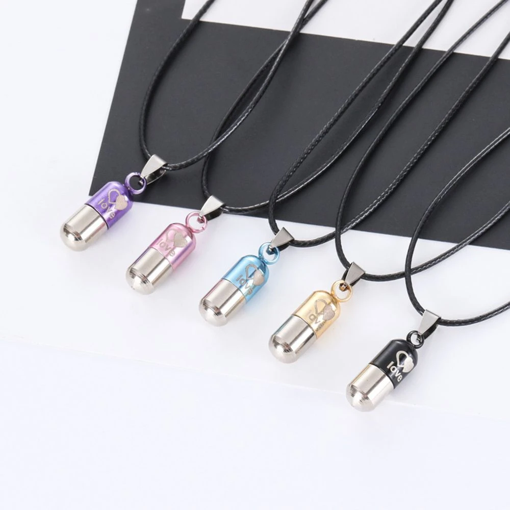 Collar de cápsula de Unisex, frasco de Perfume, de cadena de cuero, soporte para cenizas, Mini funda de píldora, regalo de joyería de recuerdo|Collares colgantes| - AliExpress