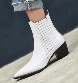 

full grain leather ankle boots pointed toe med heels limited customization European British school Chelsea boots