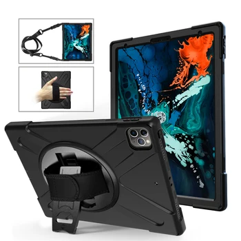 

3 in 1 Tablet Case For iPad Pro 12.9 " 2020 Case Silicone 2 Layers Protector Cover for For iPad Pro 12.9 with Bracket + Strap