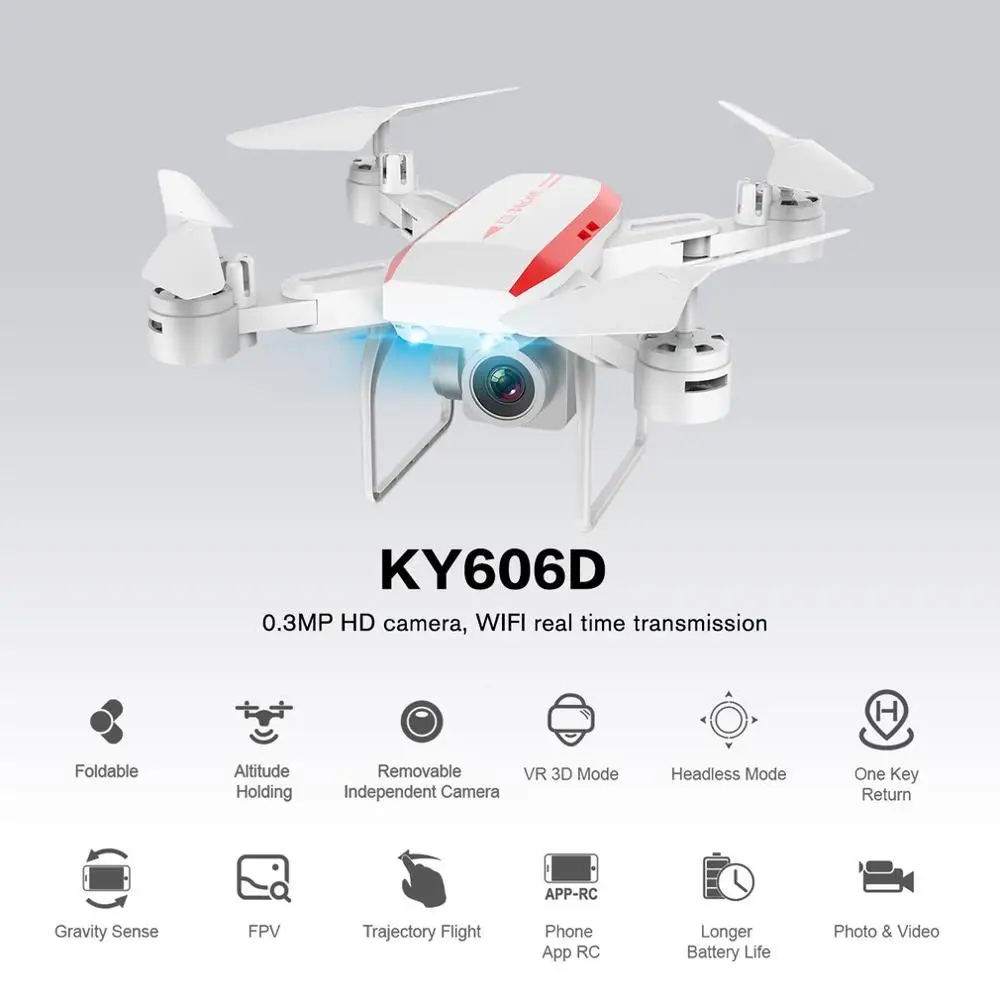  Professional KY606D RC Foldable Drone Aircraft Long Fly Time FPV Helicopter With 0.3MP HD Wifi Came