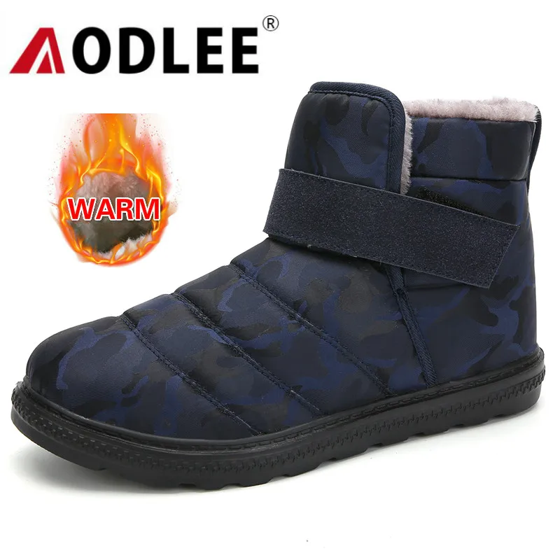 AODLEE Winter Men Shoes Boots Plush Fur Warm Ankle Boots for Men Footwear Waterproof Snow Boots Men Winter Shoes Botas Hombre