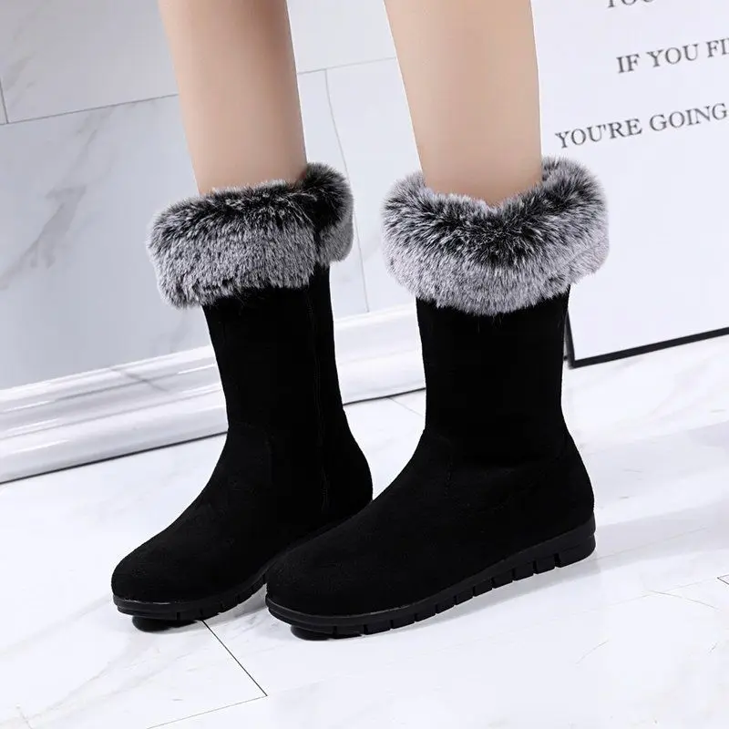 Two Wearings Women Mid Calf High Boots,Mid Heel Snow Boots,Warm Winter Shoes,Fashion Black,Grey,Wine-red,Dropshipping