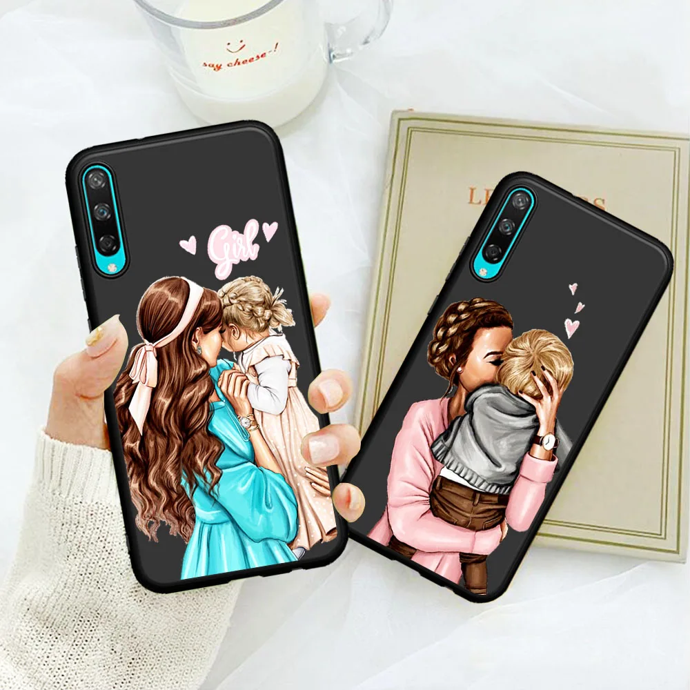 

Fashion Black Brown Hair Baby case Mom Girl Baby Phone Case for Huawei Honor 8 Lite 8A 8X 8C 8S 9X Pro 10Lite 20 Pro V20 10i 20i