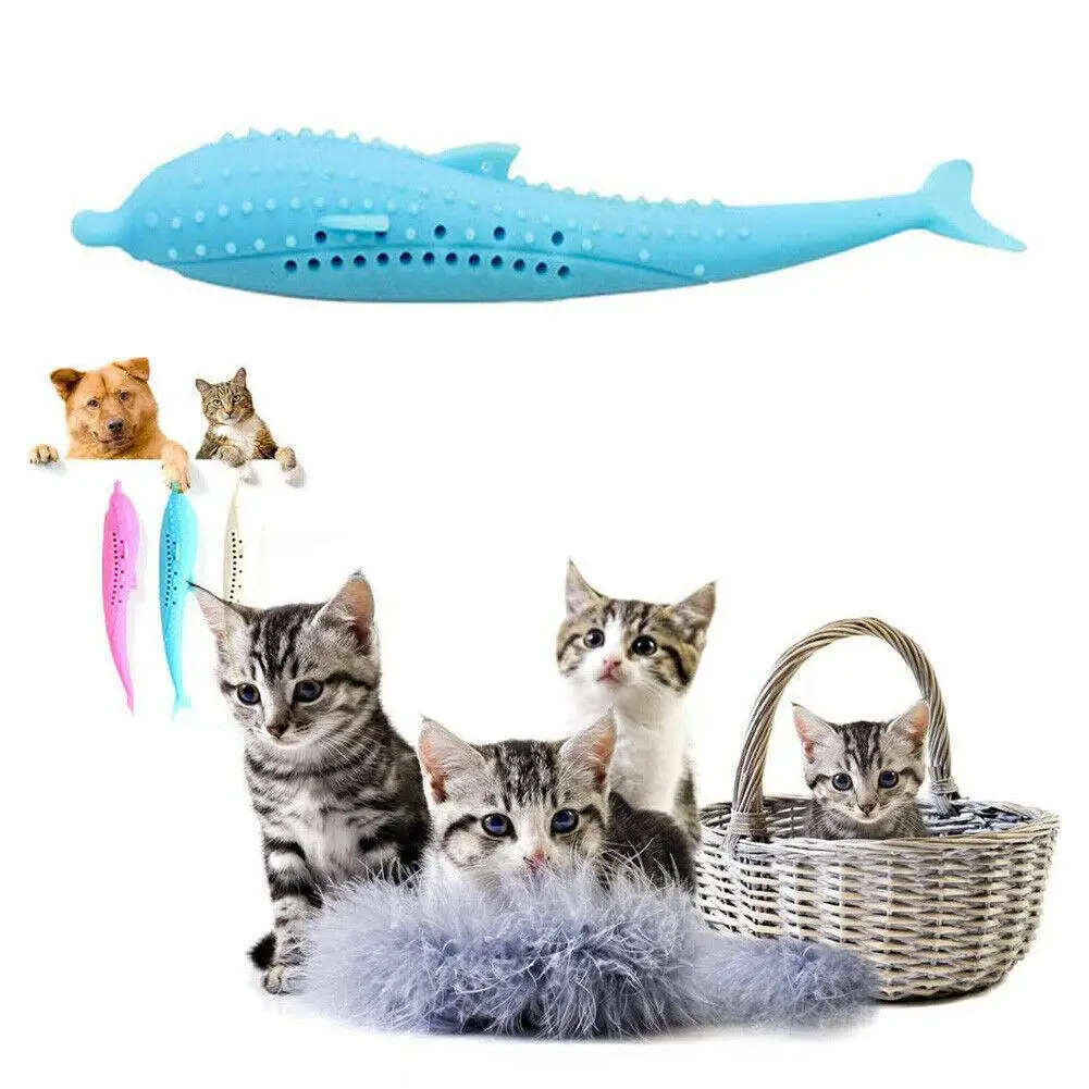 

Fish Shape Soft Pet Kitten Cats Toothbrush Catnip Molar Bite-Resistant Chew Toy