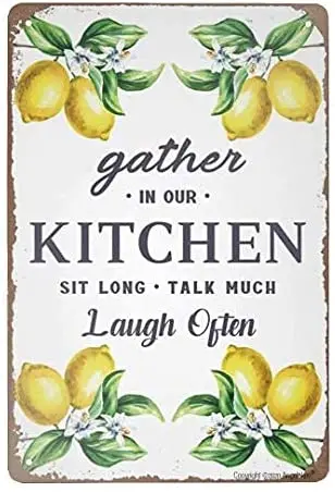 Gather In Our Kitchen Sit Long Talk Much Laugh Often Retro Metal Tin Sign Wall Decoration Bar Restaurant Cafe Living Room | Дом и сад