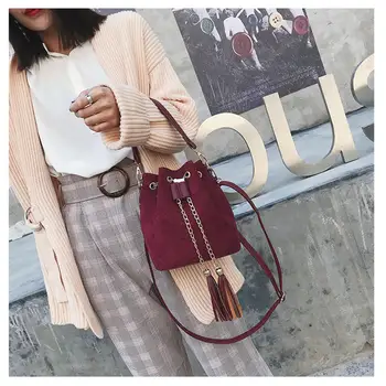 

2020 New Mini Crossbody Handbags Cute Suede Bucket Bag Organizer Small Tassel PU Leather Womens Shoulder Messenger Bags Bolsos