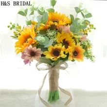 H& S свадебный букет с подсолнухом, свадебные букеты, желтые искусственные свадебные цветы, Букеты подружек невесты, букет для свадьбы