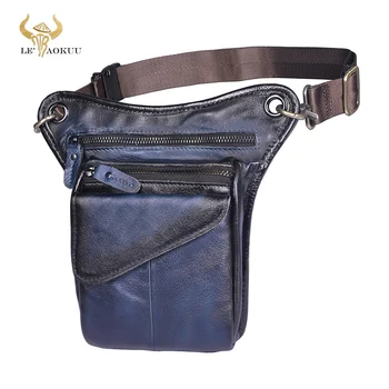 

Original Quality Leather Men Design Casual Blue Classic Shoulder Sling Bag Fashion Travel Fanny Waist Belt Pack Leg Bag 211-3