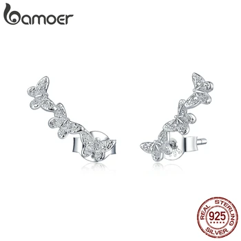 

bamoer GAE377 Real 925 Sterling Silver Three Butterfly Insect Long Stud Earrings for Women Push Back Ear Pins Studs Jewelry