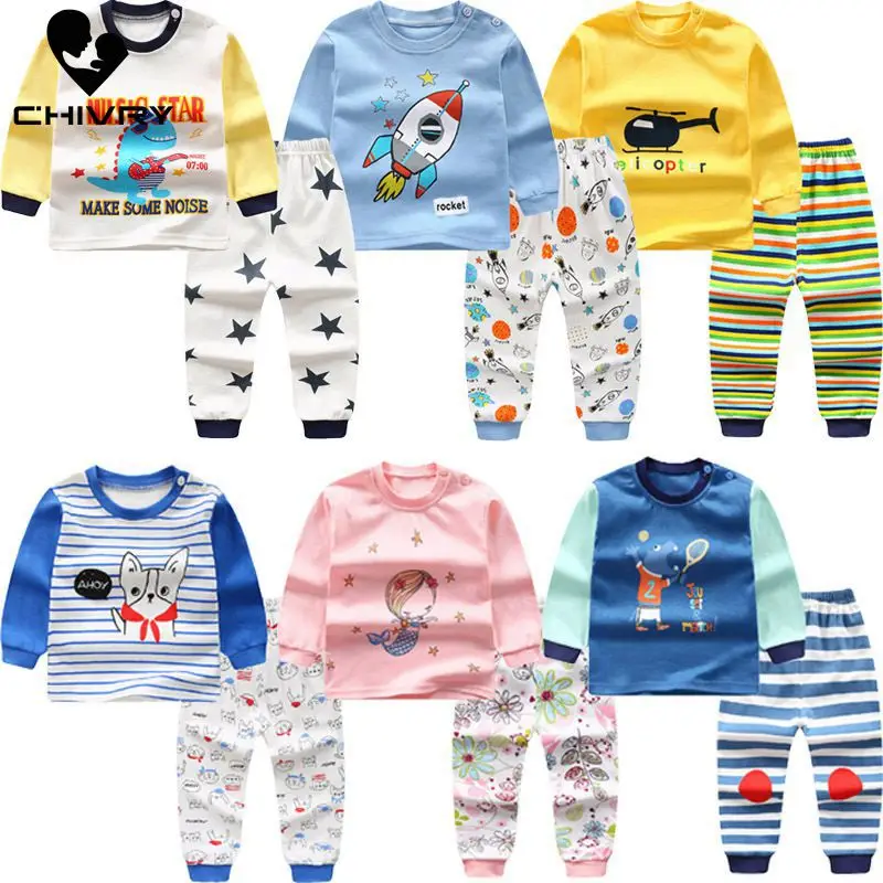 Пижамный комплект для новорожденных мальчиков и девочек Милая футболка с