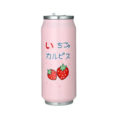 Pink A Straw Thermos Bottle Cola Cans Thermos Cup Vacuum flask Water Bottle Thermal Coffee Mug For Car 400ml - Цвет: Pink A Straw