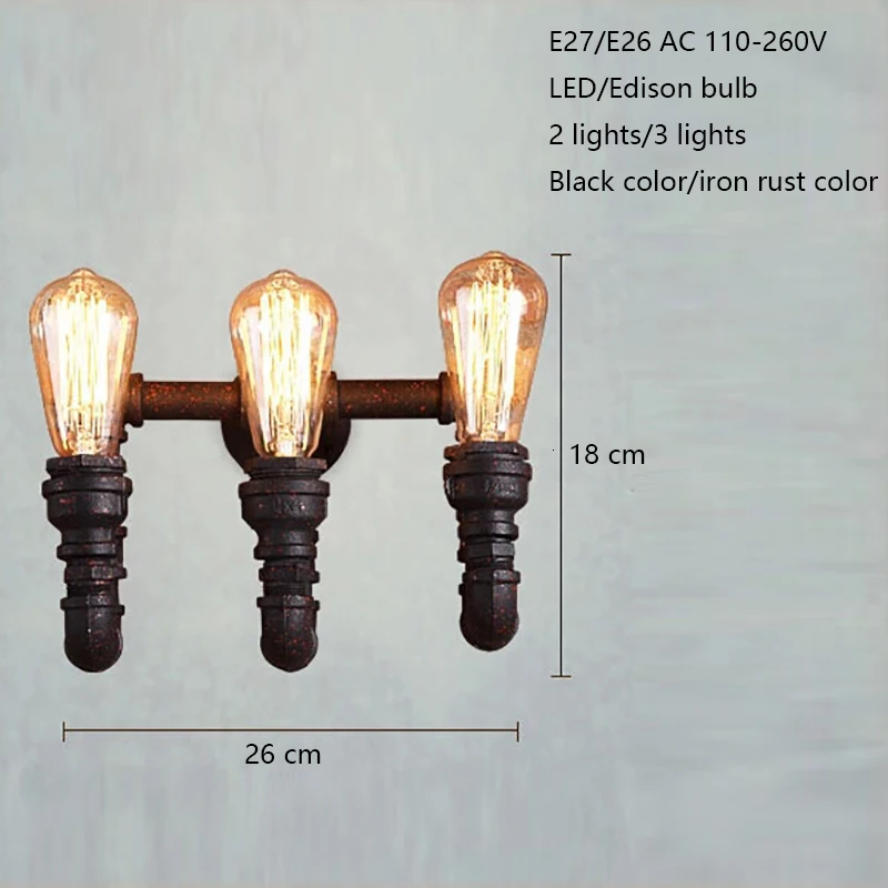 Лофт промышленный 2/3 светильник черный водопровод Ретро настенный светильник Винтаж E27/E26 светодиодный бра для гостиной спальни ресторана бара