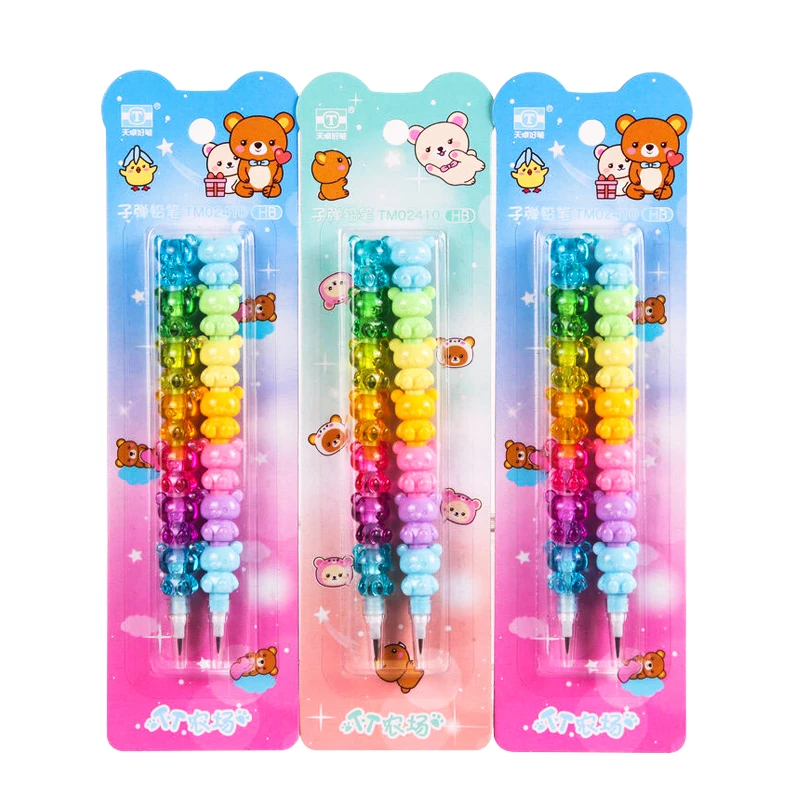 Creativo montaje lápiz lindo oso pluma 2 unids/set divertido papelería intercambiables core Uso del estudiante bolígrafo combinado