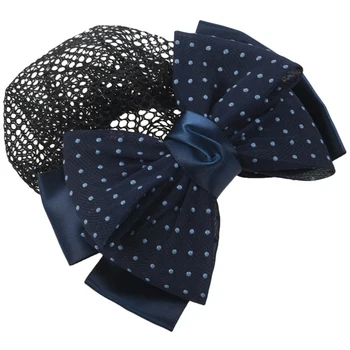

Dotted Bow Barrette Hair Clip Bun Cover w Net Snood