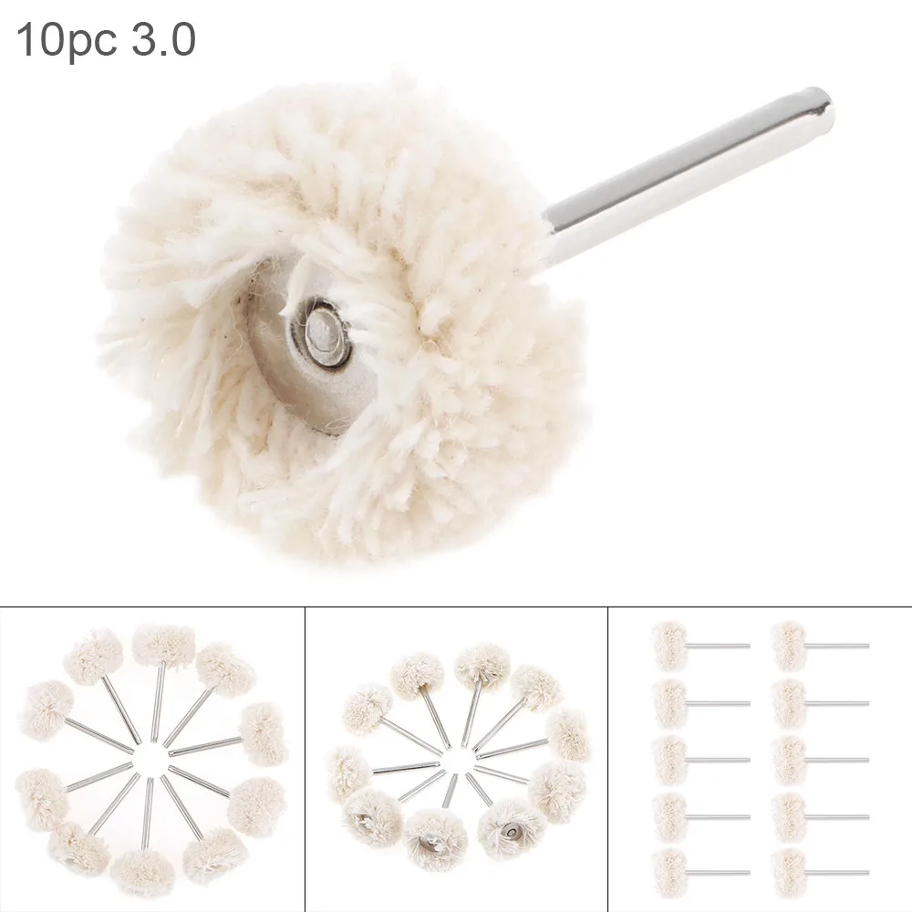 

10pcs/set White Rotary Tool Accessories Wool Wheel Polishing Head 3mm Shank for Buffing Polishing Jewelry Precious Metals