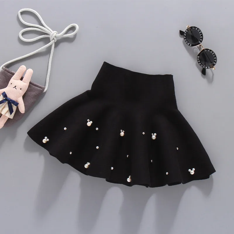 Осенне-зимняя юбка для маленьких девочек; вязаные вечерние юбки; юбки-пачки для девочек; одежда для детей; повседневная детская одежда; Faldas Jupe infantil - Цвет: 2 black