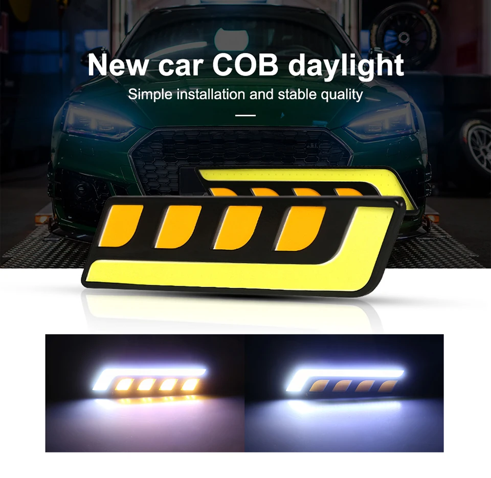Nlpearl 2x автомобиль светильник сборки Led DRL Led COB Габаритные огни двойной Цвет белого и желтого цвета Авто дневные ходовые огни, внешний автоматический дневной свет 12V