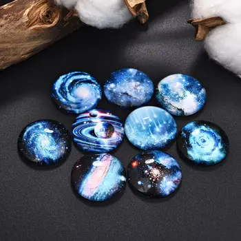 

50pcs 12mm Starry Sky Round Glass Cabochon Dome Cameo Jewelry Making Blank Base Setting DIY Earrings Necklace