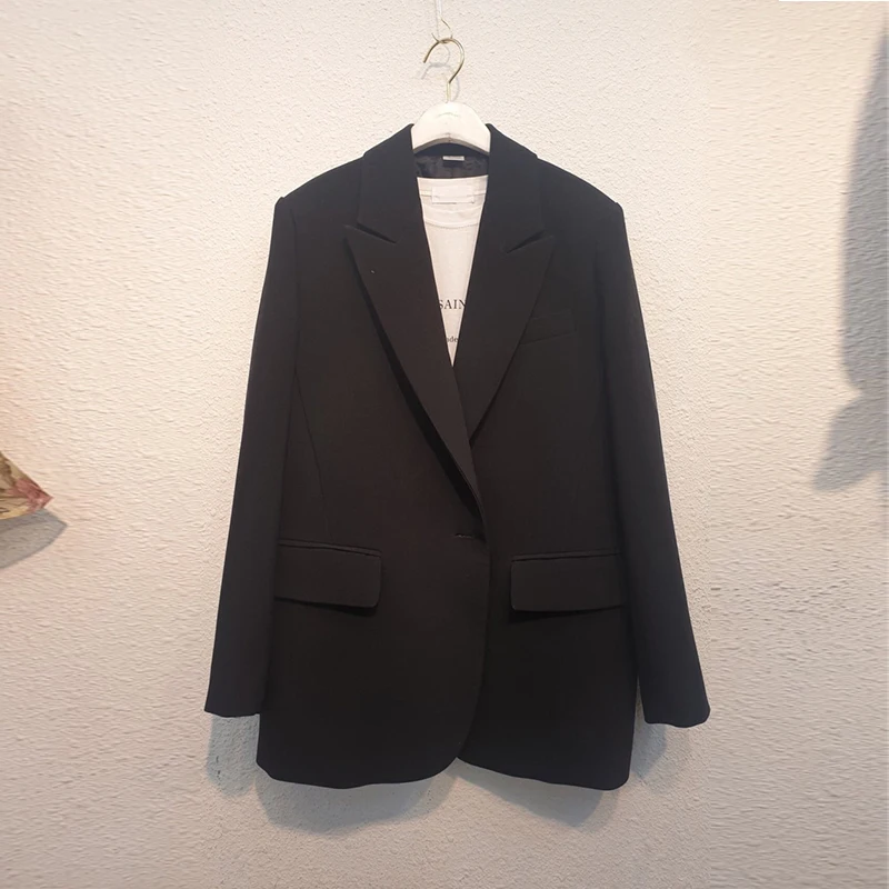 Retro Loose Ladies Blazer Solid Khaki Casual Simple Suit Jacket Long Sleeve Blazer Branco Korean Women Blazer Large Size MM60NXZ