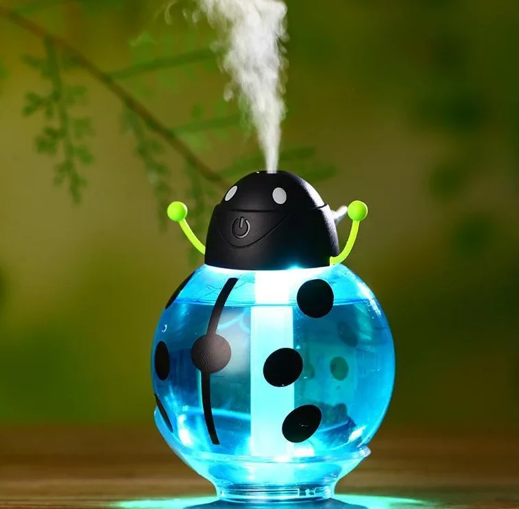 Little Beetle USB Humidifier Aroma diffuser Essential oil diffuser Mini Portable Mist Maker 260ml LED Night - Color: Blue