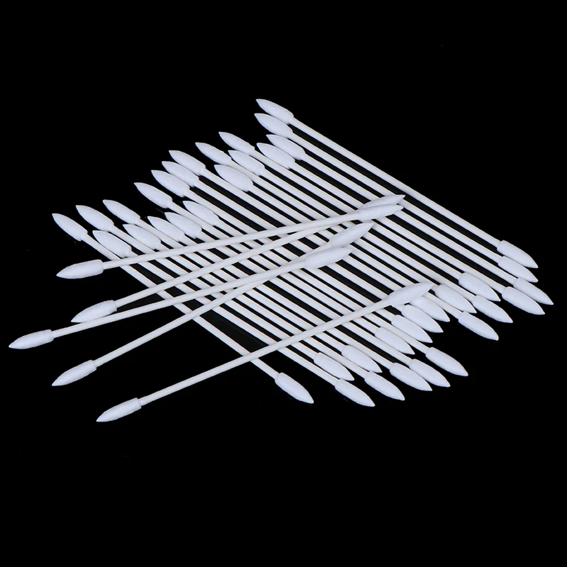 50Pcs/2 Bags Disposable Double Heads Cotton Swabs Home Office Cotton Buds with Sticks for Cleaning