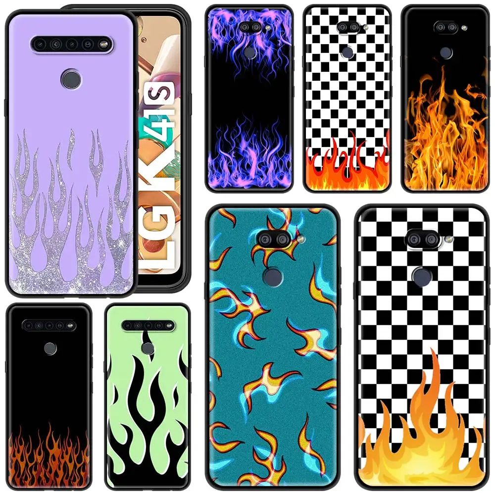 Fashion Flame Pattern Black Case for LG K41s K40s K50s K51s G6 G7 G8 ThinQ K31 K42 K52 K62 K71 Soft Silicone Phone Cover