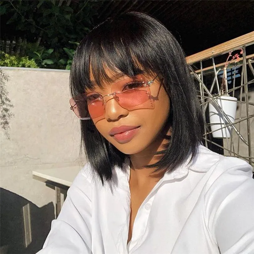 

13*4 Lace Front Wigs With Air Bangs Brazilian Remy Human Hair Bob Cut Glueless Short Lace Wig Pre Plucked Baby Hair Fringe