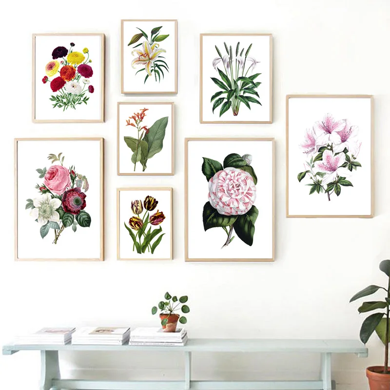 Flower Painting Wall Art Picture Botanical Canvas Print Modern Home Living Room Bedroom Decor Pictures Rose Posters | Дом и сад
