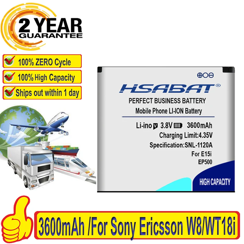 Аккумулятор HSABAT 3600mAh EP500 для Sony Ericsson Xperia ST17I ST15I SK17I WT18I X8 U5I E15i wt18i wt19i U8|battery for sony