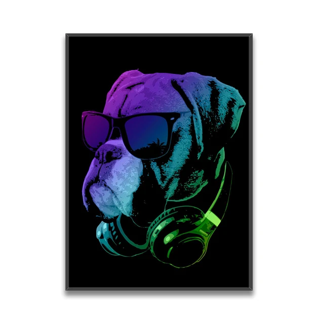Neon style cool Dj animals Leopard Dog Orangutan Wall Art Canvas Poster Print Picture Home Living Room Decoration Painting AA-401