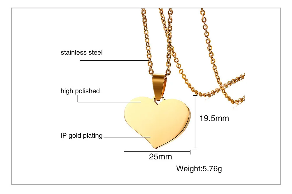 Vnox, гравировка, кулон в виде сердца, сделай сам, ожерелье для женщин, золотой цвет, заказное имя, дата, сделай сам, ювелирное изделие, 20 дюймов, цепочка