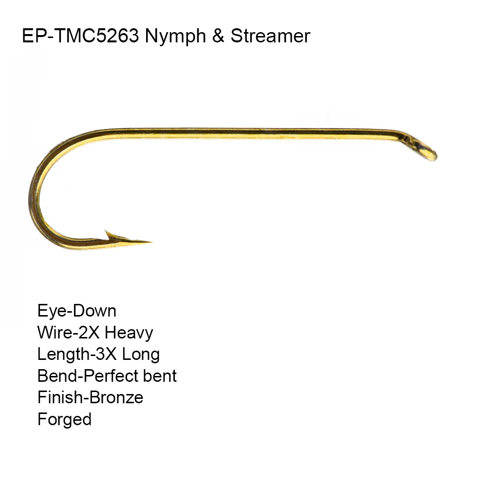 100pcsEuphengEPTMC5263NymphAndStreamerFlyFishingHookBronze