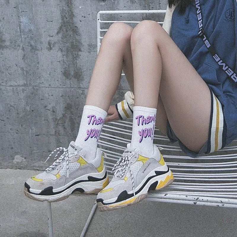 WomenSocksCottonNoveltyLetter Thank You модные милые носки забавные для девочек женские хлопковые носки без пятки с 3D принтом MeiasSA-8