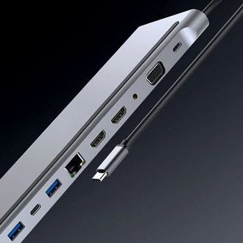 

USB C Hub Type C Hub Adapter 12 in 1 USB C to Dual HDMI 4K Adapter 87W PD