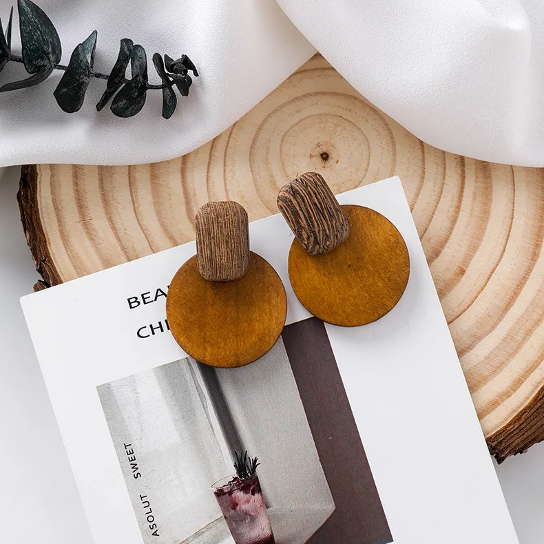 Новые минималистичные винтажные коричневые акриловые деревянные объемные длинные серьги для женщин античные круглые большие висячие серьги подарок - Окраска металла: 27
