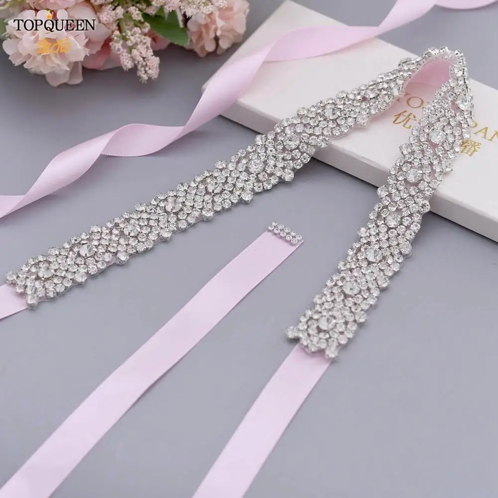

TOPQUEEN S28B Wedding Dress Belt Wedding Gown Belt Skinny Rhinestone Wedding Belts Crystal Bridal Sash Belt Silver Diamond Belt