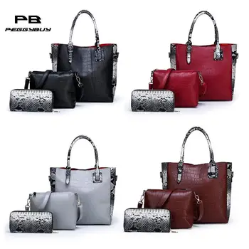 

3pcs/Set Fashion Serpentine Pattern Women PU Leather Shoulder Handbags Tote