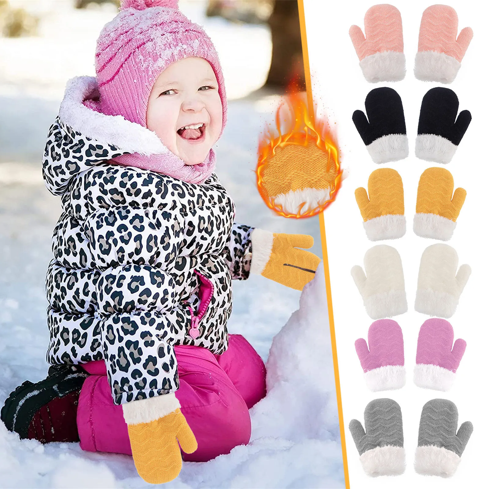 Guantes de punto para bebé, manoplas lana para niño y niña, de invierno, Color sólido _ AliExpress Mobile