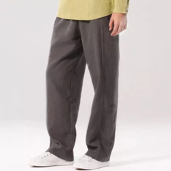 

Linen Pants Trousers Mens Summer Casual Elastic Waist Loose Male Solid Straight Pants Plus Size 3XL Beachwear joggers sweatpants