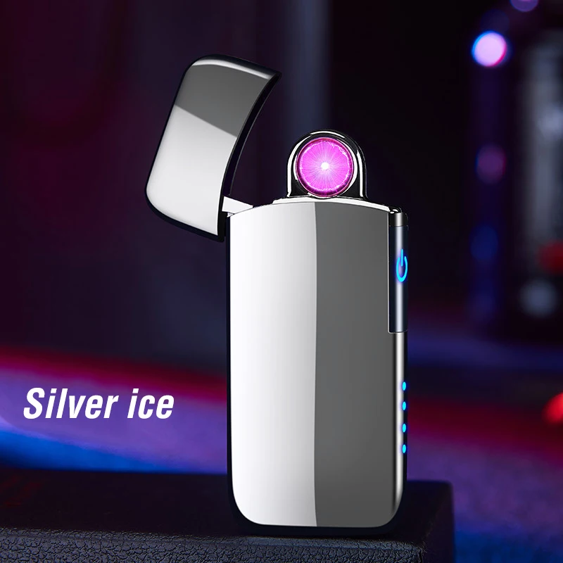 Спиннинговая зарядная дуговая Зажигалка Smart Touch светодиодный USB Электронная прикуриватель ветрозащитная электрическая зажигалка Плазменные гаджеты для мужчин - Цвет: Ice Silver